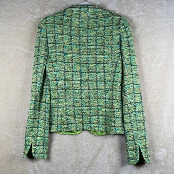 St John Knit Jacket Blazer Green Plaid Woven Women's EUC Approx Sz 4 Old Money - Picture 2 of 8